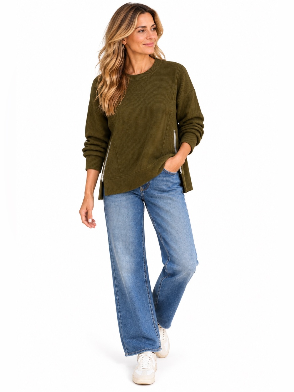 CALIA Elevate Side Zip Pullover Tunic Dark Khaki Olive NEW